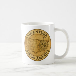 Mug Aventure à travers l'Amérique Art de carte vintage