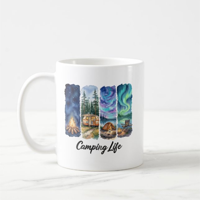 Mug Aventure de la vie en camping à l'aquarelle avec t (Gauche)