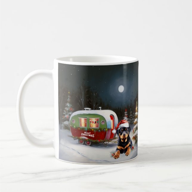 Mug Aventure de Noël de la caravane Rottweiler d'hiver (Gauche)