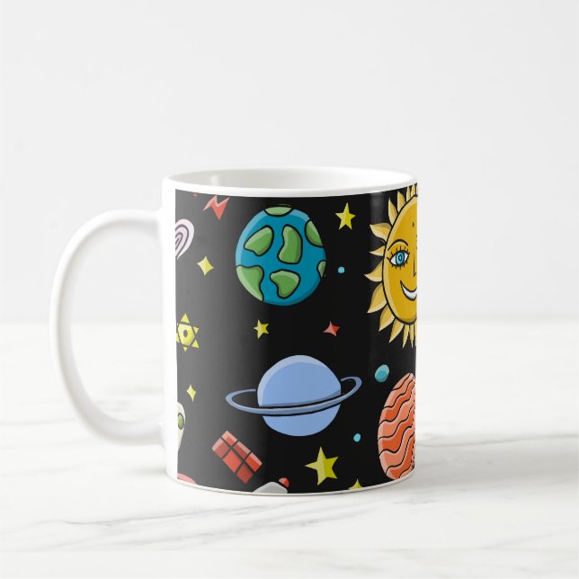 Mug Aventure spatiale : planètes, motif de fusées. (Gauche)