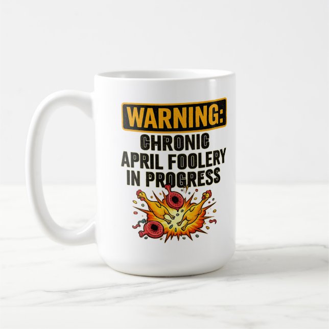 Mug Avertissement drôle de poisson d'avril chronique (Gauche)