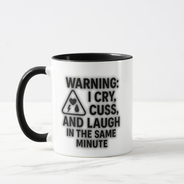 Mug AVERTISSEMENT : Je pleure, je mange et je ris dans (Gauche)