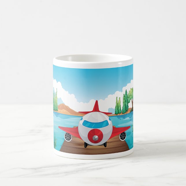 Mug Avion de dessin sur Lake Dock Amusement Travel Adv (Créateur téléchargé)