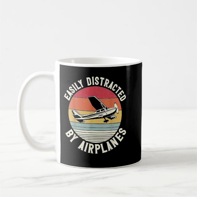Mug Avion Pilote Vintage Rétro Facilement Distrait Par (Gauche)