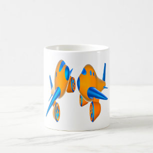 Mug Avions de dessin animé Vibrant orange et bleu
