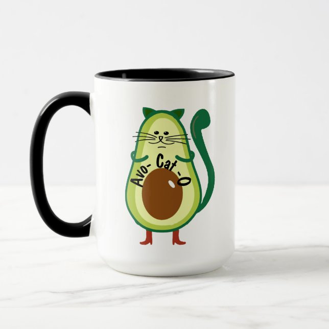 Mug Avo-cat-o, Nerdy Cat Guac Avocado Drôle Café (Gauche)