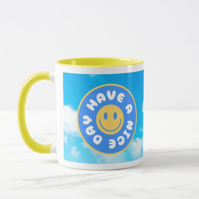 Mug Avoir un joyeux jour visage jaune poignée (Gauche)