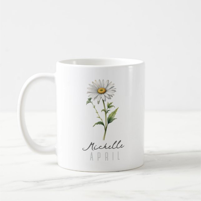 Mug Avril Mois de naissance Fleur avec nom - Daisy (Gauche)