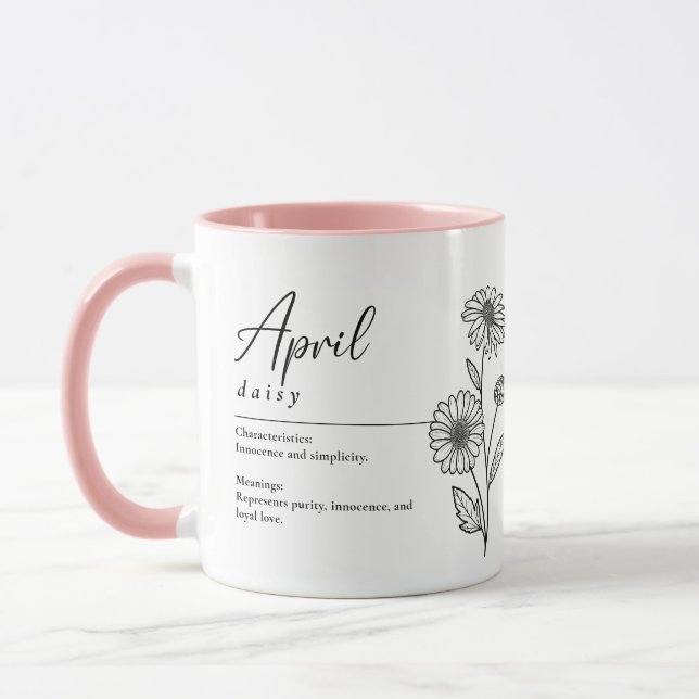 Mug Avril Mois de naissance Fleur Daisée Minimaliste (Gauche)