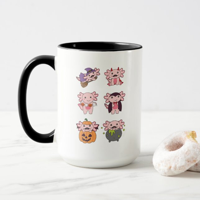 Mug Axolotl Halloween Diable Citrouille Vampire costum (Avec donut)