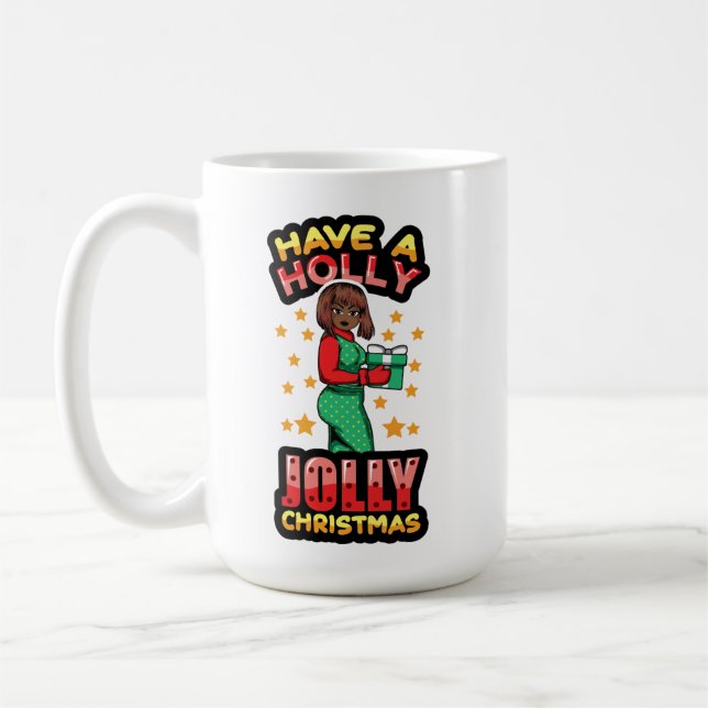 Mug Ayez Un Pyjama de Noël Holly Jolly Melanin X mas (Gauche)