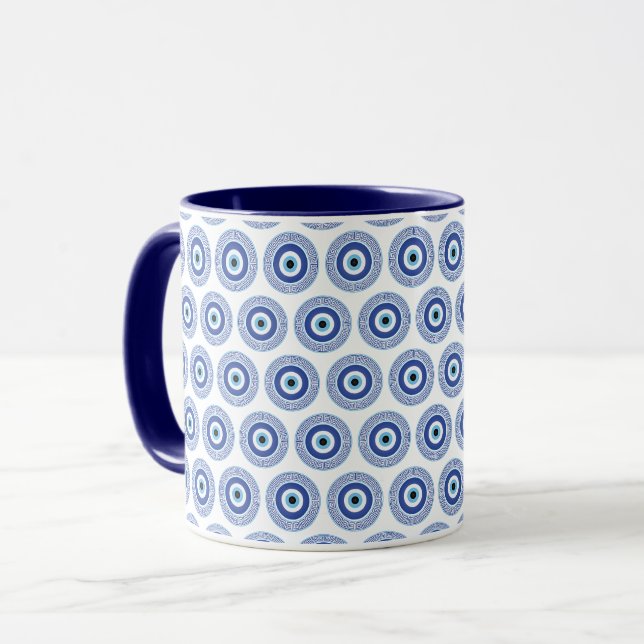 Mug Aztec Cercle grec Clé mal Motif oeil bleu (Devant gauche)