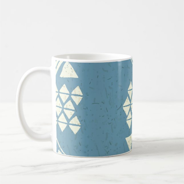 Mug Aztec Ethnique : Bleu Géométrique Sans Mer. (Gauche)