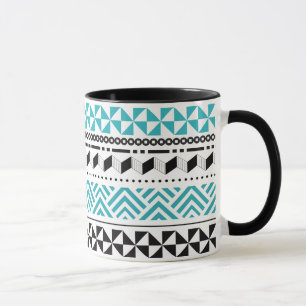 Mug Aztèque moderne géométrique tribal de noir et