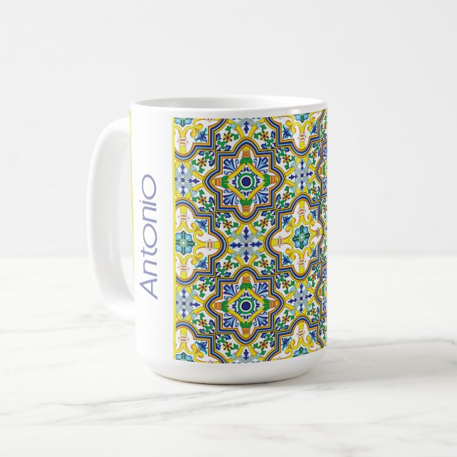 Mug 💛💙💚Azulejos bleu et jaune époustouflants (Devant gauche)