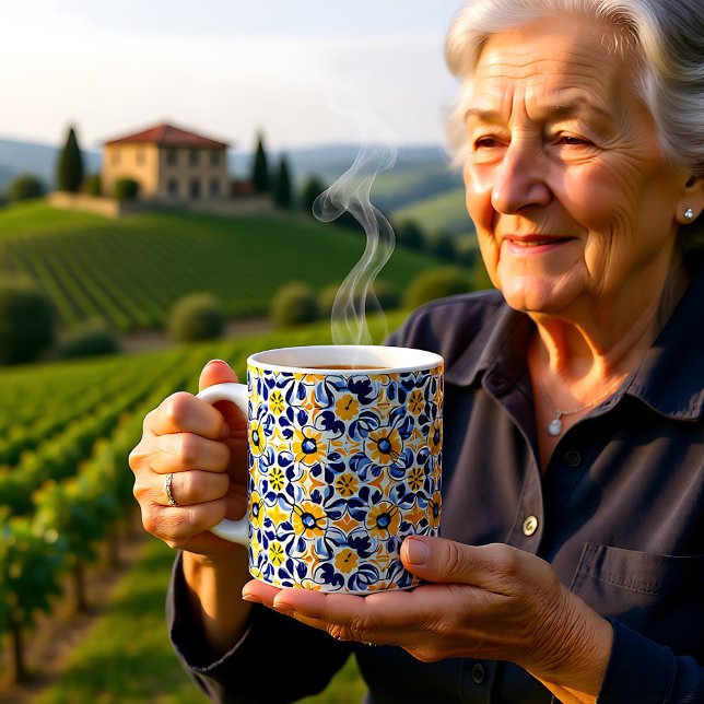 Mug Azulejos floraux bleus et jaunes 💛💙 (💛💙 Blue and yellow, floral Azulejos Coffee Mug)
