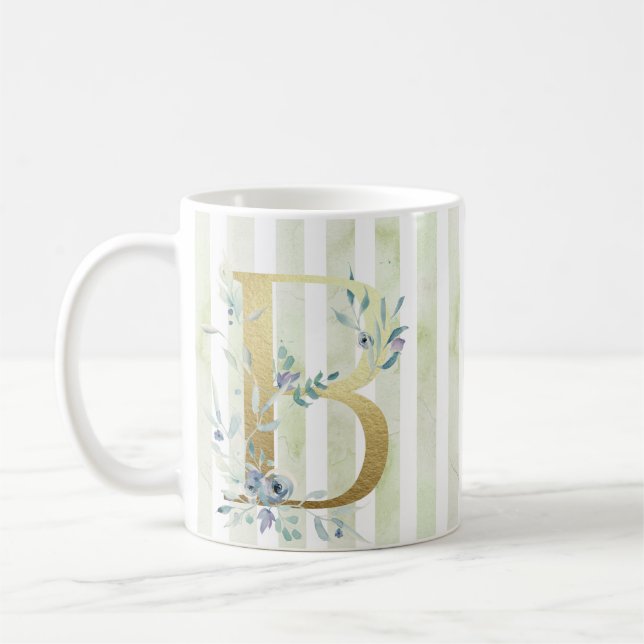 Mug B initiale or sur bandes bleues et blanches (Gauche)