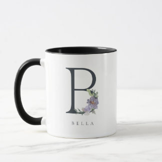 Mug B Monogramme Aquarelle Floral pourpre