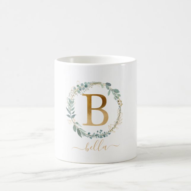 Mug B monogramme, couronne feuilletée propre au client (Centre)