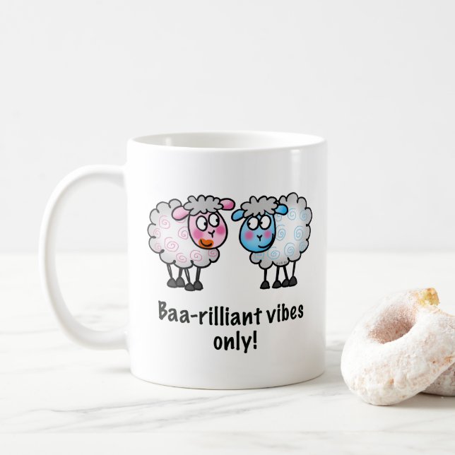 Mug Baa-rilliant - Cute Cartoon Sheep Pair (Avec donut)