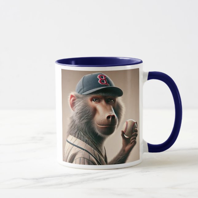 Mug Babouin joueur de baseball avec casquette. (Droite)