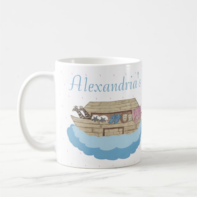 Mug Baby Boy Blue Noah's Ark Baby shower cadeau Café (Gauche)