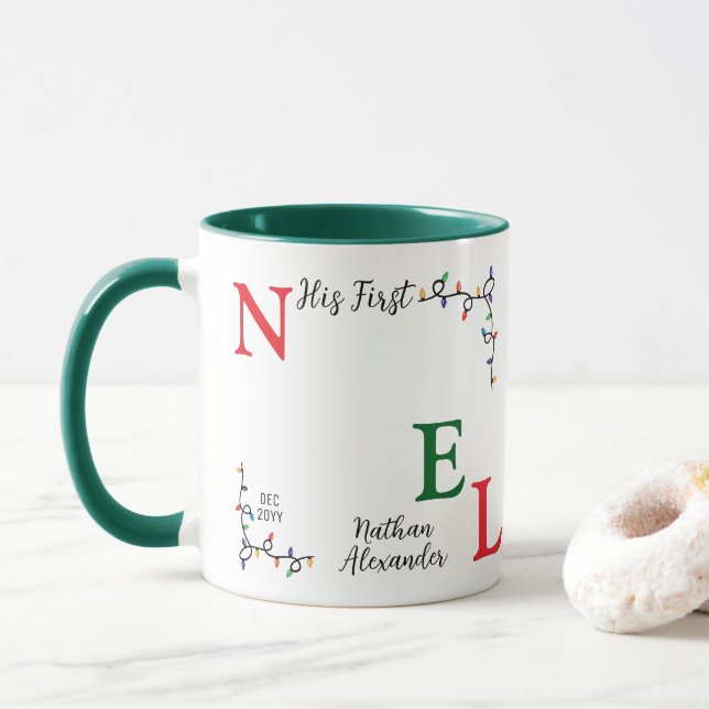 Mug Baby Boy First Christmas Festive First Noel Photo (Avec donut)
