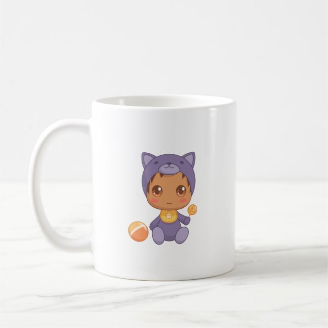 Mug Baby Boy Girl Purple Chat Jumpsuit (Gauche)