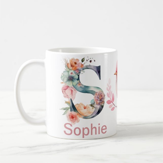 Mug Baby Chien Nom Photo Lettre S Floral Monogramme Oi (Gauche)