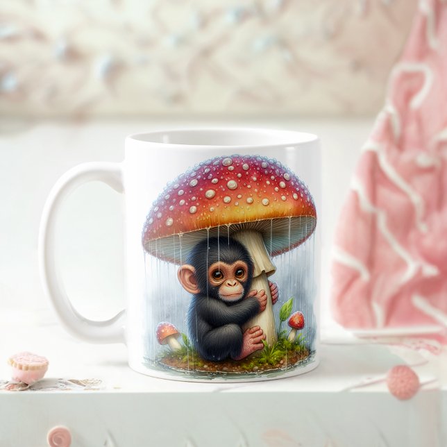 Mug Baby Chimpanzé Sous Parapluie De Champignons (Créateur téléchargé)