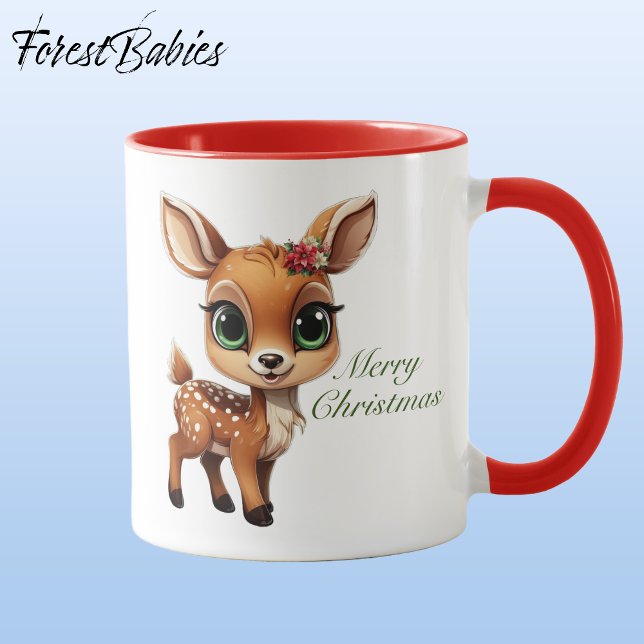 Mug Baby Deer, Fawn, Doit 🦌 🎄 Joyeux Noël (Baby Deer, Fawn, Doe 🦌 Poinsettia ForestBabies Merry Christmas 🎄 Mug - Back)