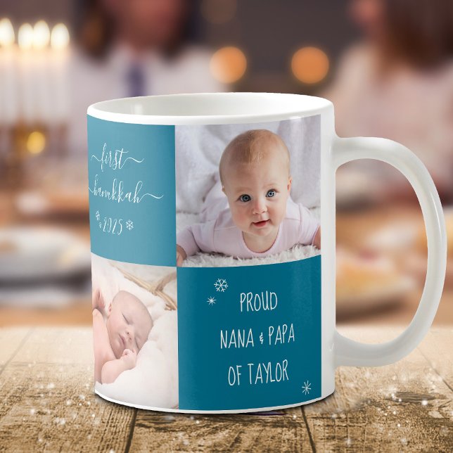 Mug Baby First Hanukkah Grandparents 4 Photo Custom (Créateur téléchargé)
