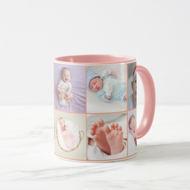 Mug Baby girl first year photo collage script Pink (Devant droit)