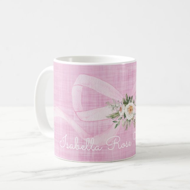 Mug Baby Girl Name Pastel Pink Ribbon Floral Sweet (Devant gauche)