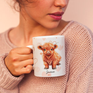 Mug Baby Highland Cow Nom personnalisé