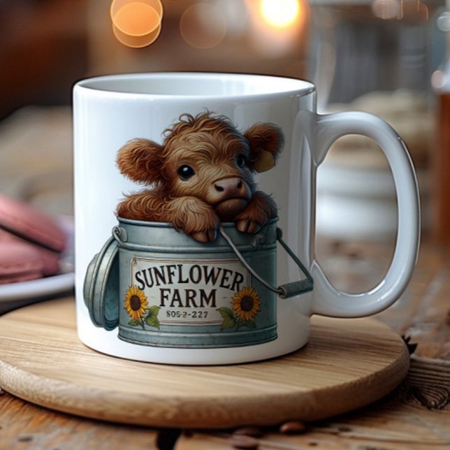 Mug Baby Highland Cow Sunflower Farm (Baby Highland cow and sunflowers farm mug)