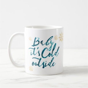 Mug Baby It's Cold Outside Chic Blue Watercolor Script