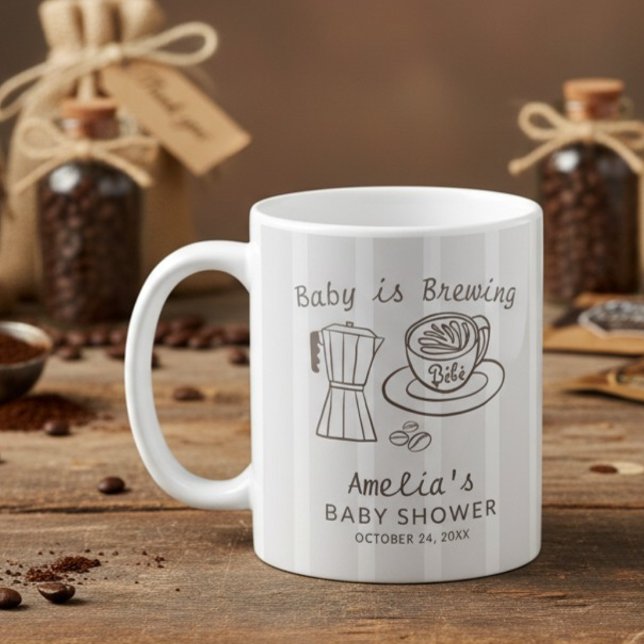 Mug Baby prépare un café Baby Shower rayures (Créateur téléchargé)