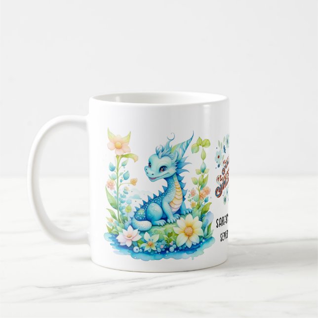 Mug Baby shower Blue Turquoise Green Dragon (Gauche)