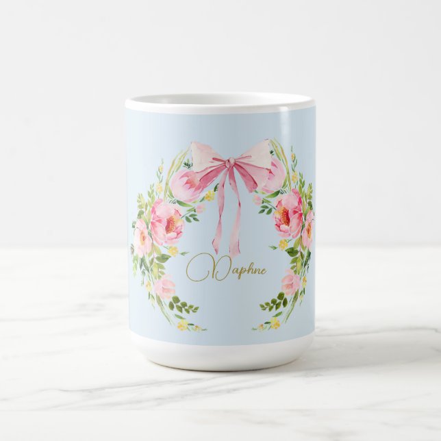 Mug Baby shower Floral Crest Regency Bow rose Bleu (Centre)