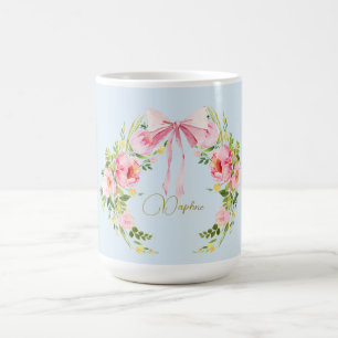 Mug Baby shower Floral Crest Regency Bow rose Bleu