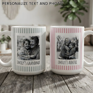 Mug Baby Shower Grand-mère Tante Rayures Roses Perso