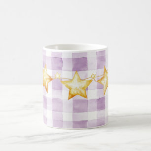 Mug Baby-Shower Rayures Blanches Violettes Étoiles Dor