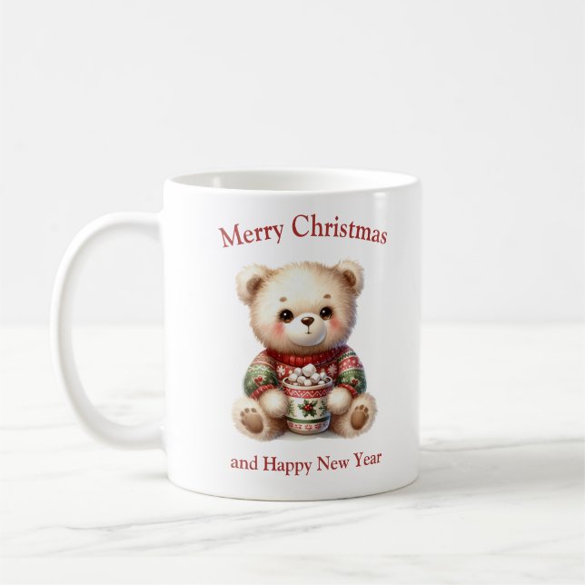 Mug Baby teddy bear with hot Christmas cacao (Gauche)