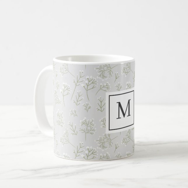 Mug Baby's Breath White Floral Gypsophila Monogram (Devant gauche)