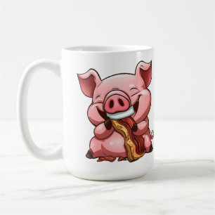 Mug Bacon de dessin animé d'un cochon mangeant une bal