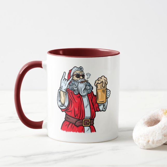 Mug Bad Père Noël, Rock, Bière et Cigar (Avec donut)