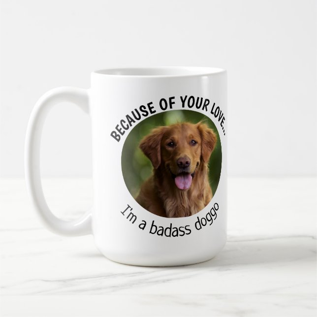 Mug Badass Doggo Fête des pères Photo personnalisée (Gauche)