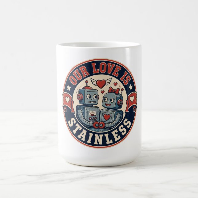 Mug Badge de couple de robots rétro (Centre)