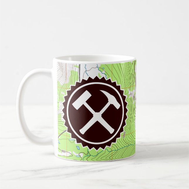 Mug Badge de marteau de roche avec carte topo (Gauche)